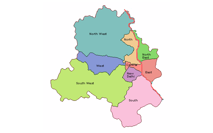 Map of Delhi showing Aesthetic Derm Clinic's two branch locations